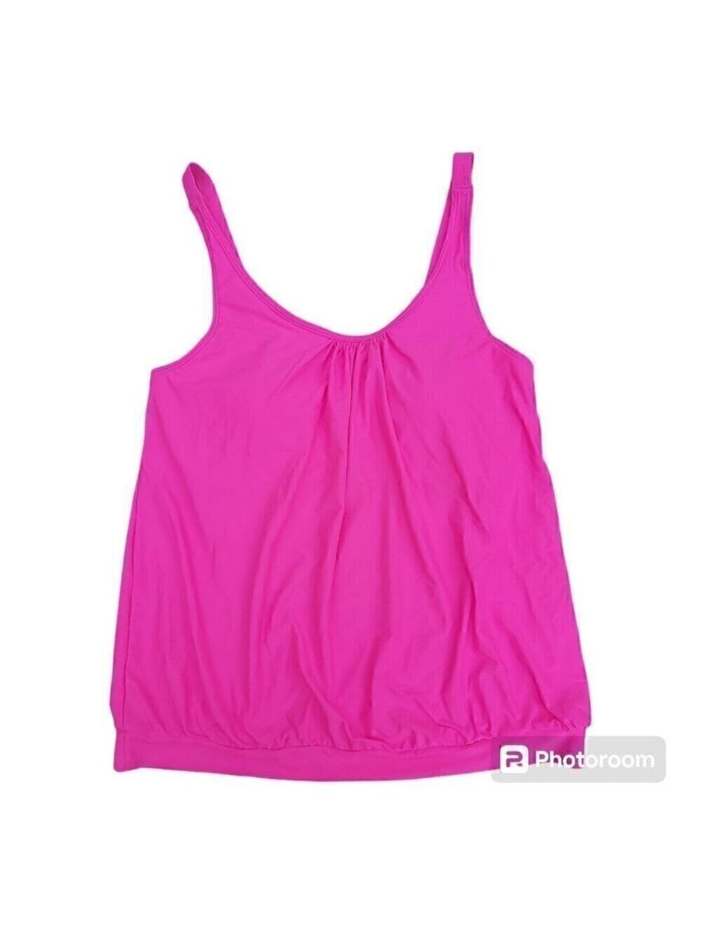 Yonique Fluorescent Pink Soft Cup Tankini W/Adjustable Straps & Elastic Waist, L
